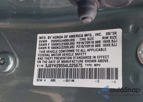 2004 Honda Element Ex from USA, damaged, VIN 5J6YH28554L025675